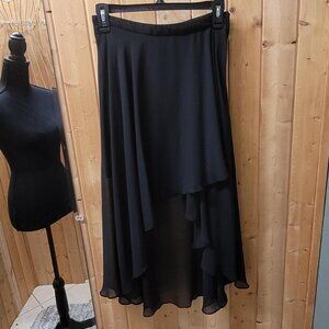 Gothic Black Chiffon Midi Skirt with Asymmetrical Hem